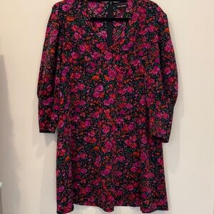 QED London Floral Long Sleeve Dress - Pink and Orange